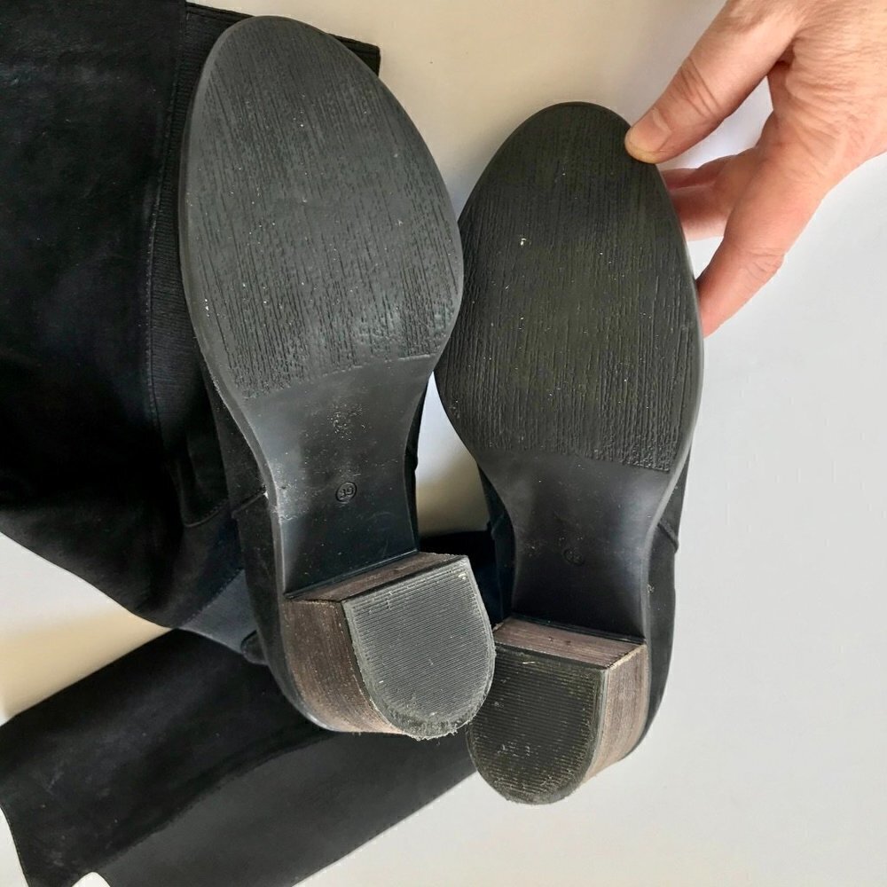 BUENO Black Nubuck Suede Knee-High Stacked Heel Almond Toe Slip-on Elastic EU 39 - Picture 13 of 16